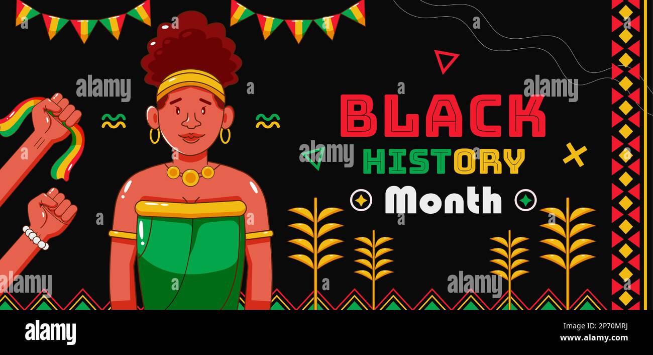 Nero storia mese, donna illustrazione con ornamento tradizionale Illustrazione Vettoriale