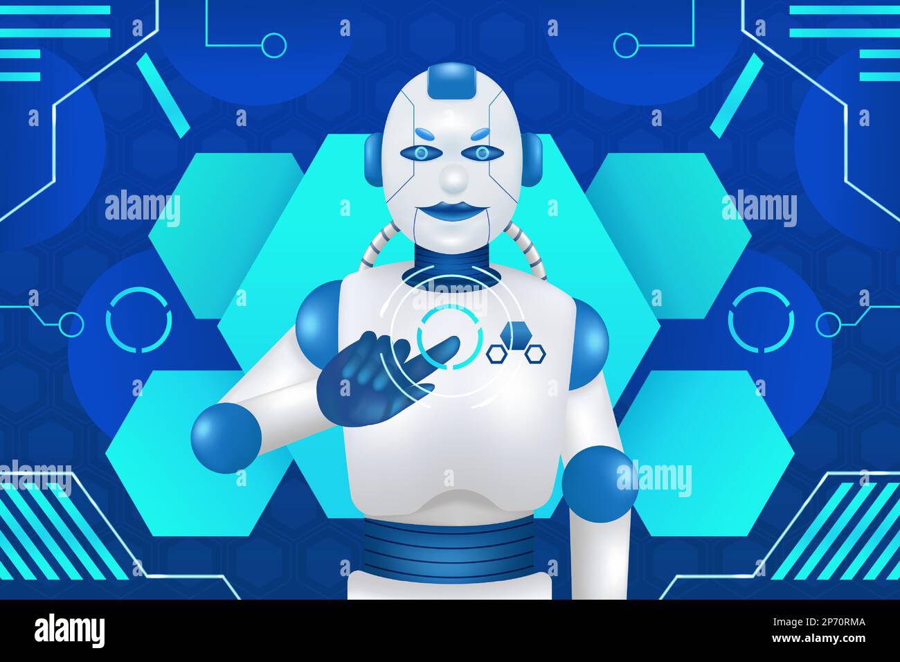 I robot dominano il mondo della tecnologia, illustrazione 3D Illustrazione Vettoriale