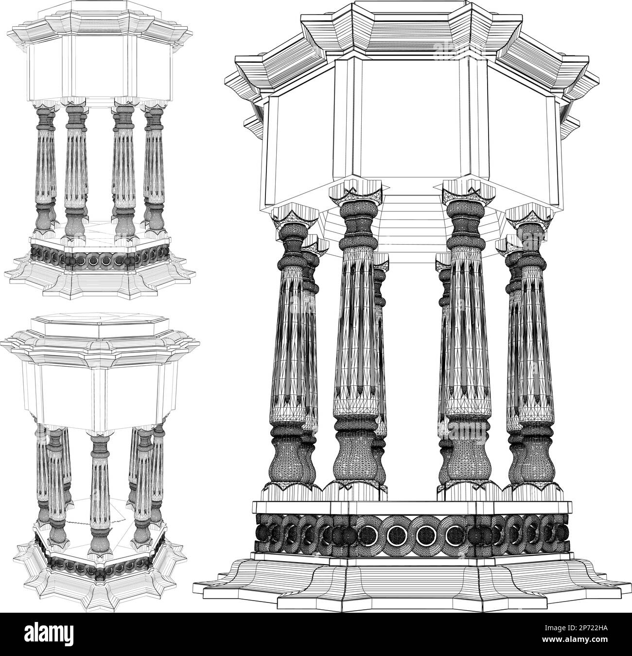 Antica Octagon colonne Tempio costruzione struttura vettore. Illustrazione isolata su sfondo bianco. Un'illustrazione vettoriale del Tempio di Octagon. Illustrazione Vettoriale