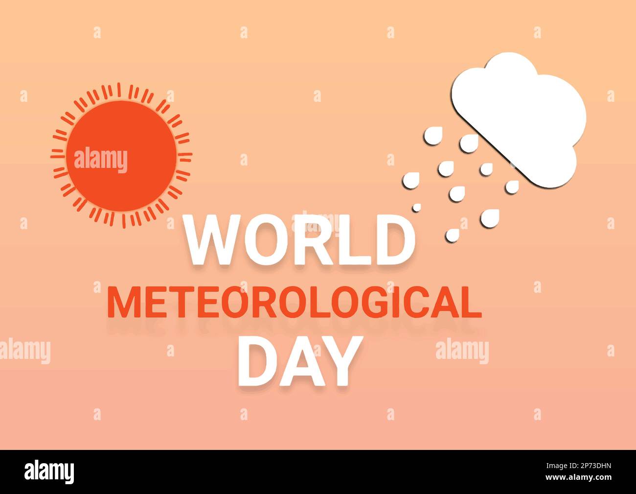 Giornata Meteorologica Mondiale. Illustrazione vettoriale con sole e nuvole su sfondo arancione chiaro. Illustrazione Vettoriale