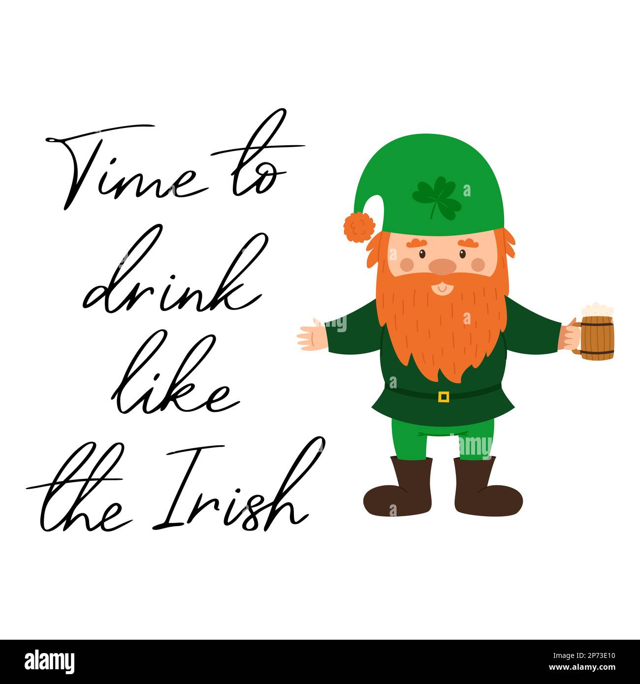 È tempo di bere come gli irlandesi. Scritta, frase scritta a mano per il giorno di San Patrizio. Decorazione per vacanze irlandesi. Celebrazione della giornata tradizionale a Irela Illustrazione Vettoriale