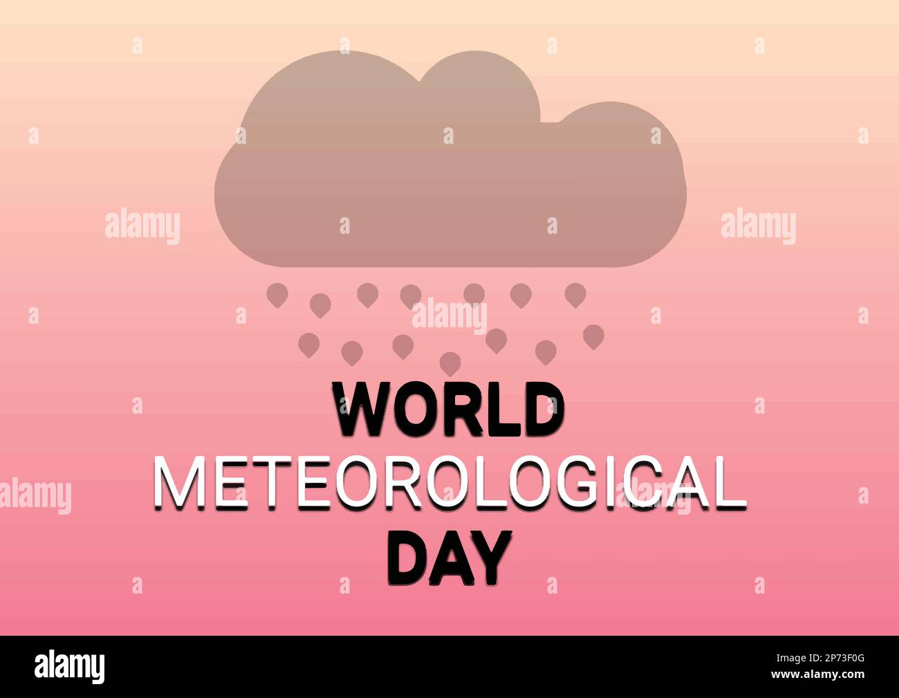 Parola scrittura testo World Meteorological Day. Business Concept per previsioni meteo globali e meteorologia Cloud con Rain Rain Rain Drops Illustrazione Vettoriale