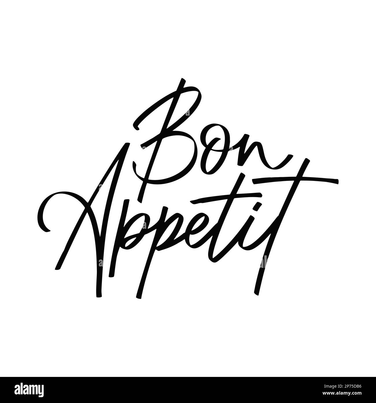 Citazione di testo del cibo del copione. Scritta Bon appetitit in stile disegnato a mano. Parola tipografica per menu, caffè, poster. Illustrazione vettoriale Illustrazione Vettoriale