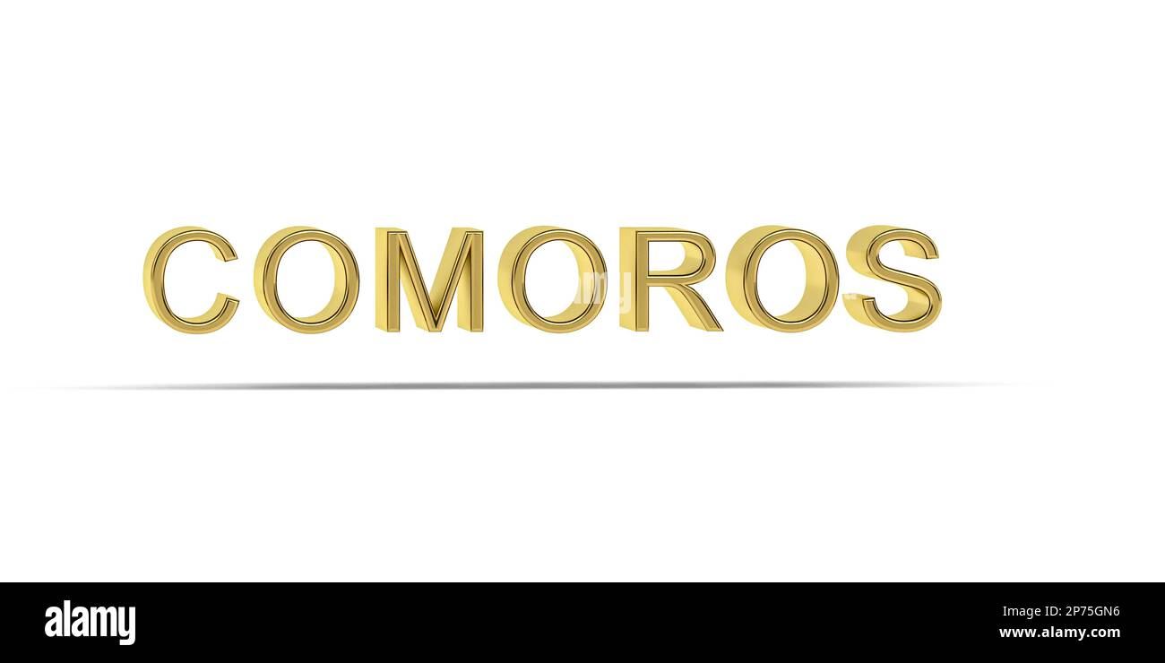 Golden 3D paese iscrizione isolata su sfondo bianco - 3D render Foto Stock