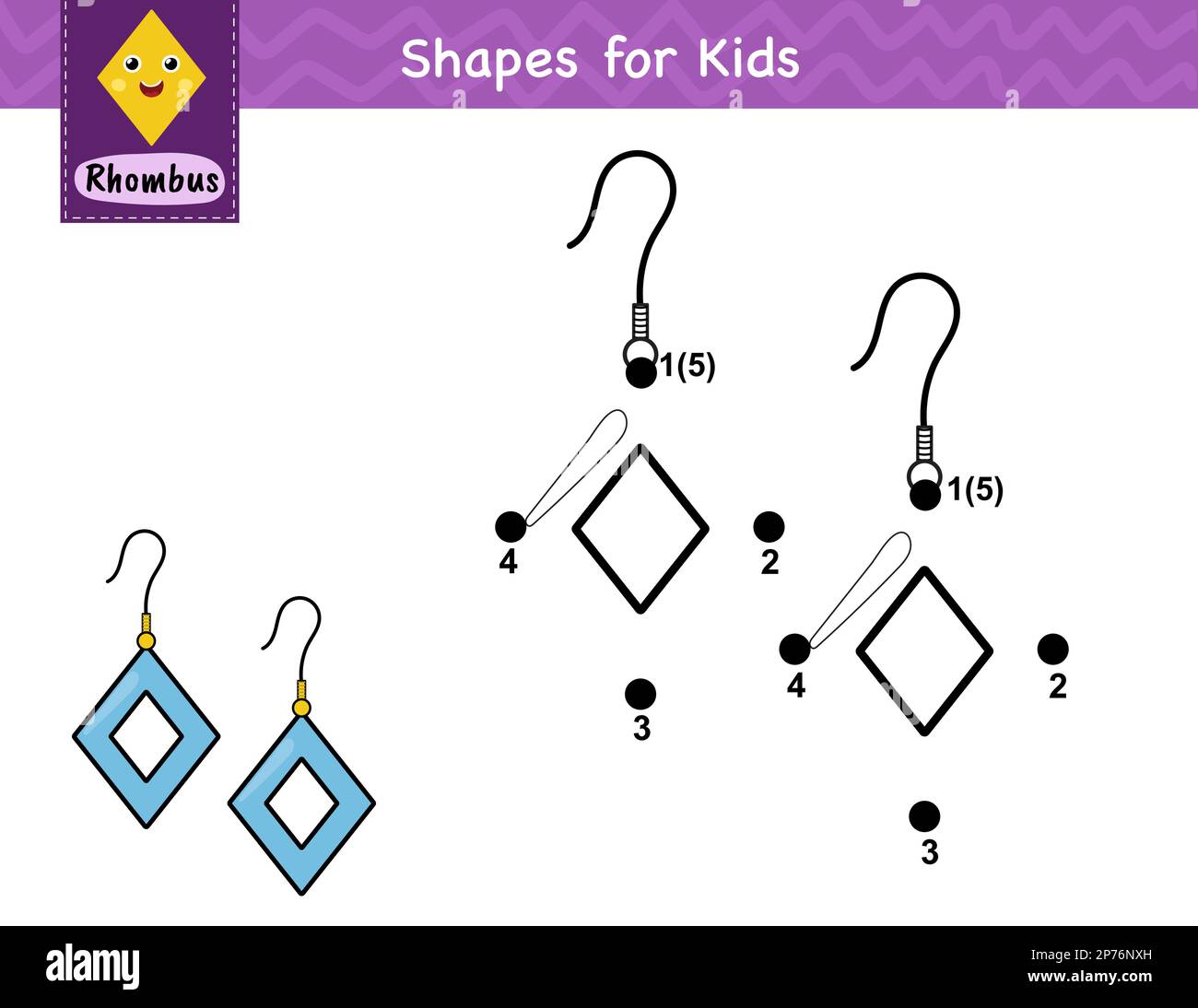 Gioco da punto a punto per i bambini. Collegare i punti e disegnare gli orecchini Illustrazione Vettoriale