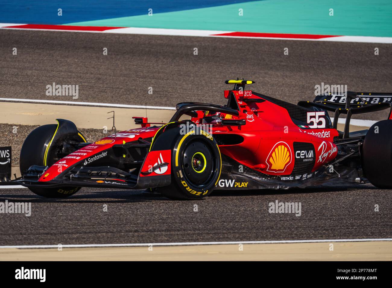 MANAMA, BAHRAIN, circuito di Sakhir, 3. Marzo 2023: #55, Carlos SAINZ Jr., ESP, Team Scuderia Ferrari, durante il Gran Premio di Formula uno del Bahrain alla Ba Foto Stock