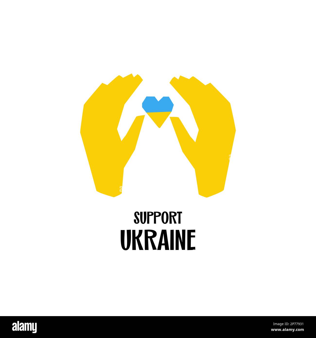 Supporto Ucraina simbolo illustrazione cuore in mani di colore nazionale isolato blu e giallo Illustrazione Vettoriale