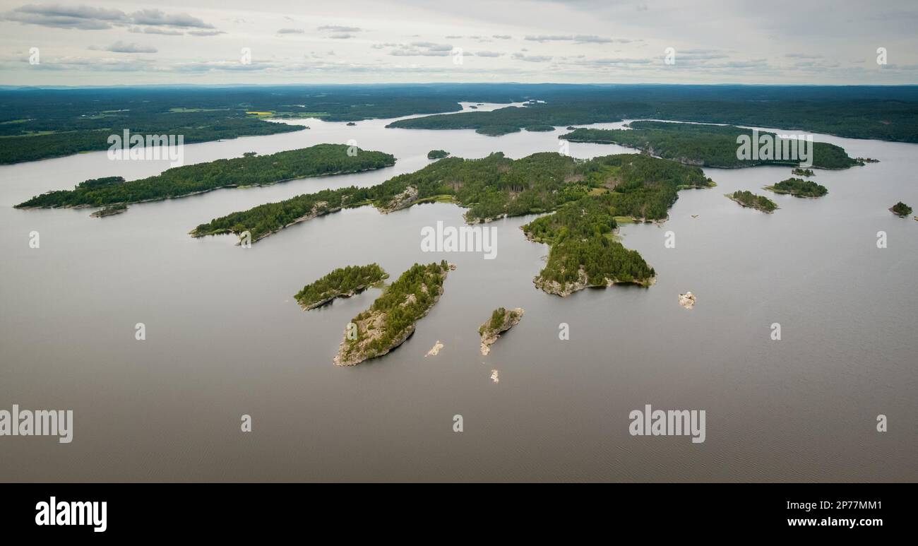 Vista aerea su una parte del lago Vansjø a Østfold, Norvegia. Foto Stock