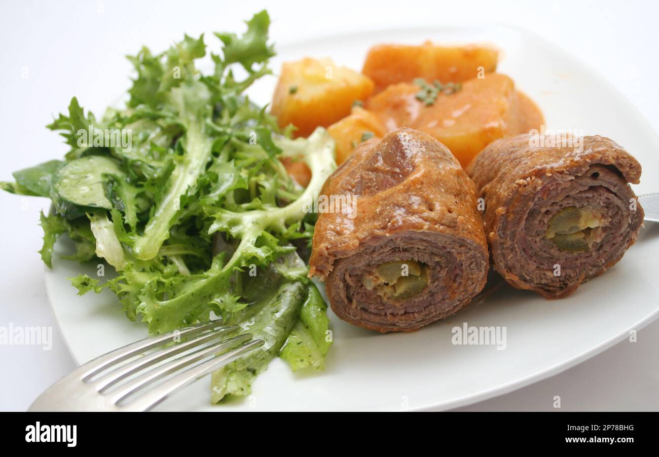 Involtini di carne di manzo Foto Stock