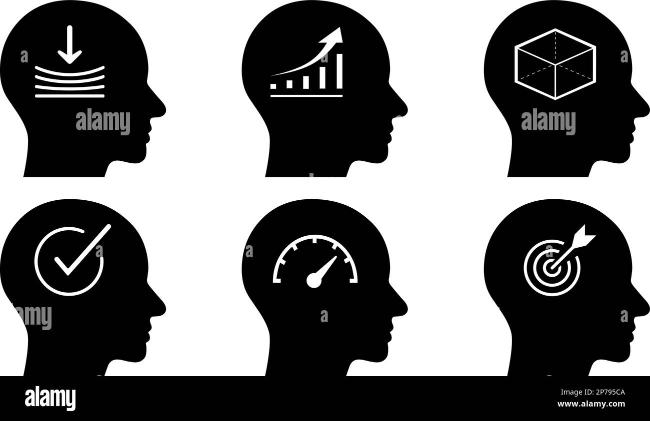 Icone piatte come concetto di capacità mentale e psicologica umana Illustrazione Vettoriale