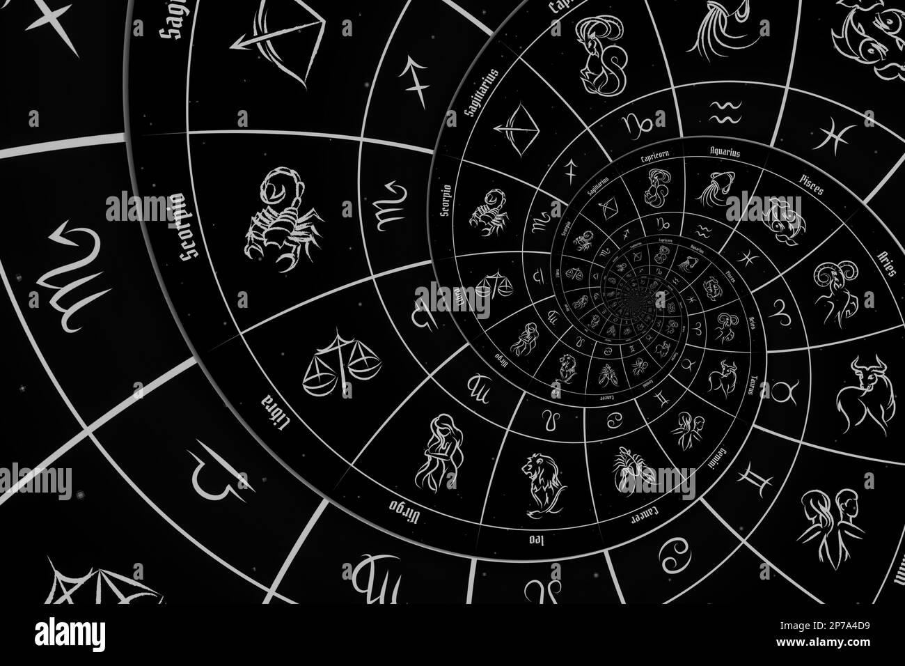 Astratto vecchio sfondo concettuale su misticismo, astrologia, fantasia - nero Foto Stock