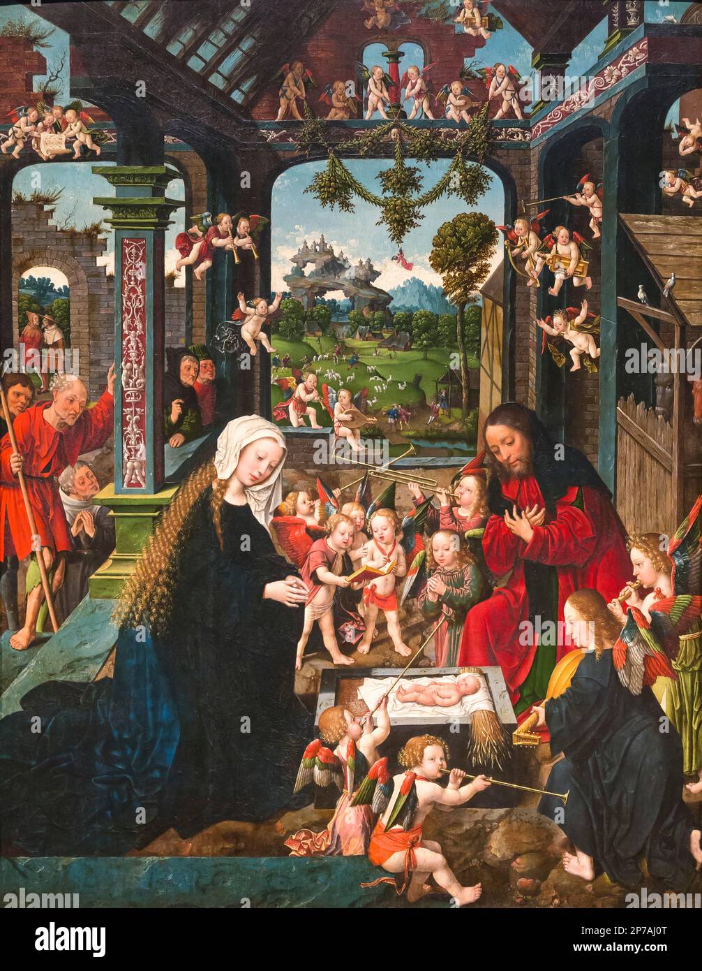 L adorazione del Cristo Bambino, Jacob Cornekisz van Oostsanen e workshop, circa 1515, Art Institute of Chicago, Chicago, Illinois, Stati Uniti d'America, Nord Ame Foto Stock
