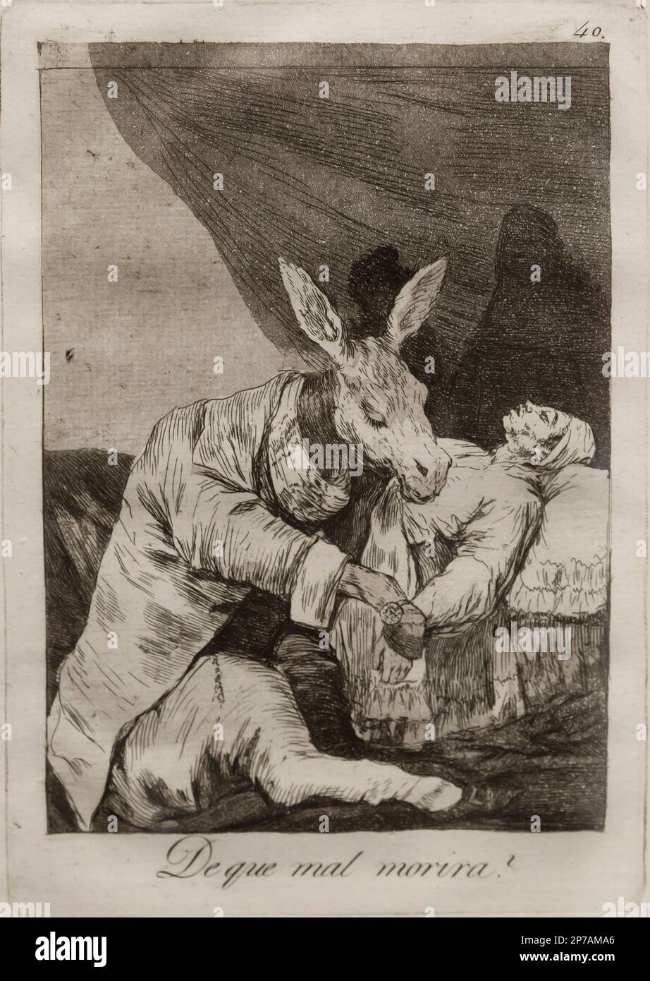 Di che cosa cattiva volontà egli morire? Piastra 40 da Los Caprichos, i capricci di Francisco Goya, 1797-1799, Art Institute of Chicago, Chicago, Illinois, Stati Uniti d'America, Nord Foto Stock