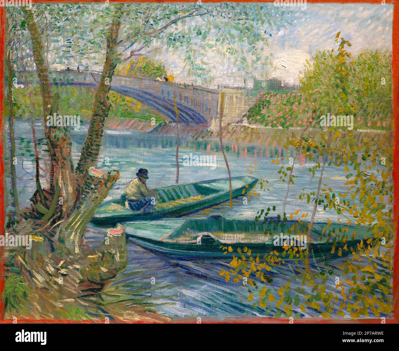 La pesca in primavera, il Pont de Clichy Asnieres, Vincent van Gogh, 1887, Art Institute of Chicago, Chicago, Illinois, USA, America del nord, Foto Stock