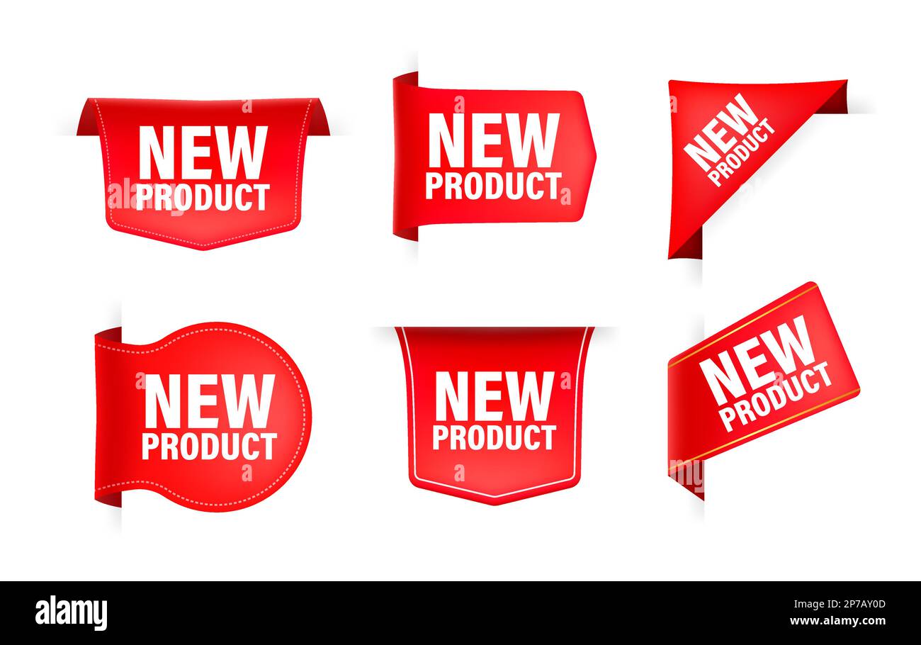 Nastro rosso con testo nuovo prodotto. Etichetta nastro banner nuovo prodotto Illustrazione Vettoriale