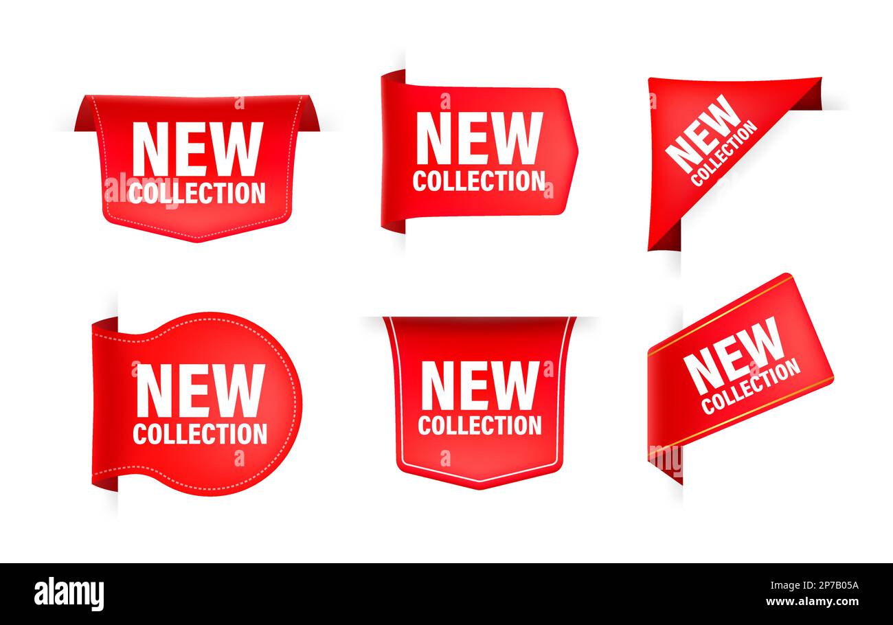 Nastro rosso con testo Nuova collezione. Etichetta nastro banner Nuova collezione Illustrazione Vettoriale