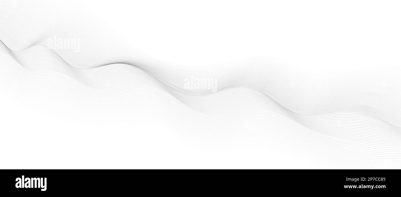 Sfondo a linee ondulate con forma uniforme. Bellissima linea ondulata su sfondo bianco. Modello banner orizzontale. Modello futuristico astratto. Illustrazione Vettoriale