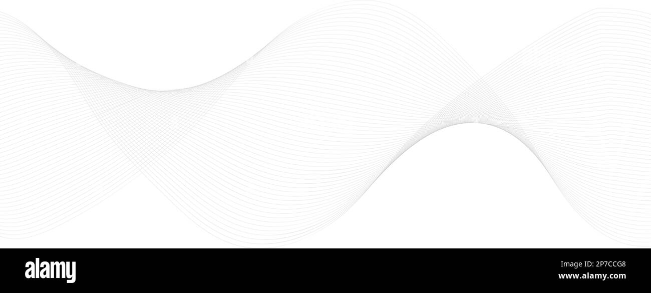 Sfondo a linee ondulate con forma uniforme. Bellissima linea ondulata su sfondo bianco. Modello banner orizzontale. Modello futuristico astratto. Illustrazione Vettoriale