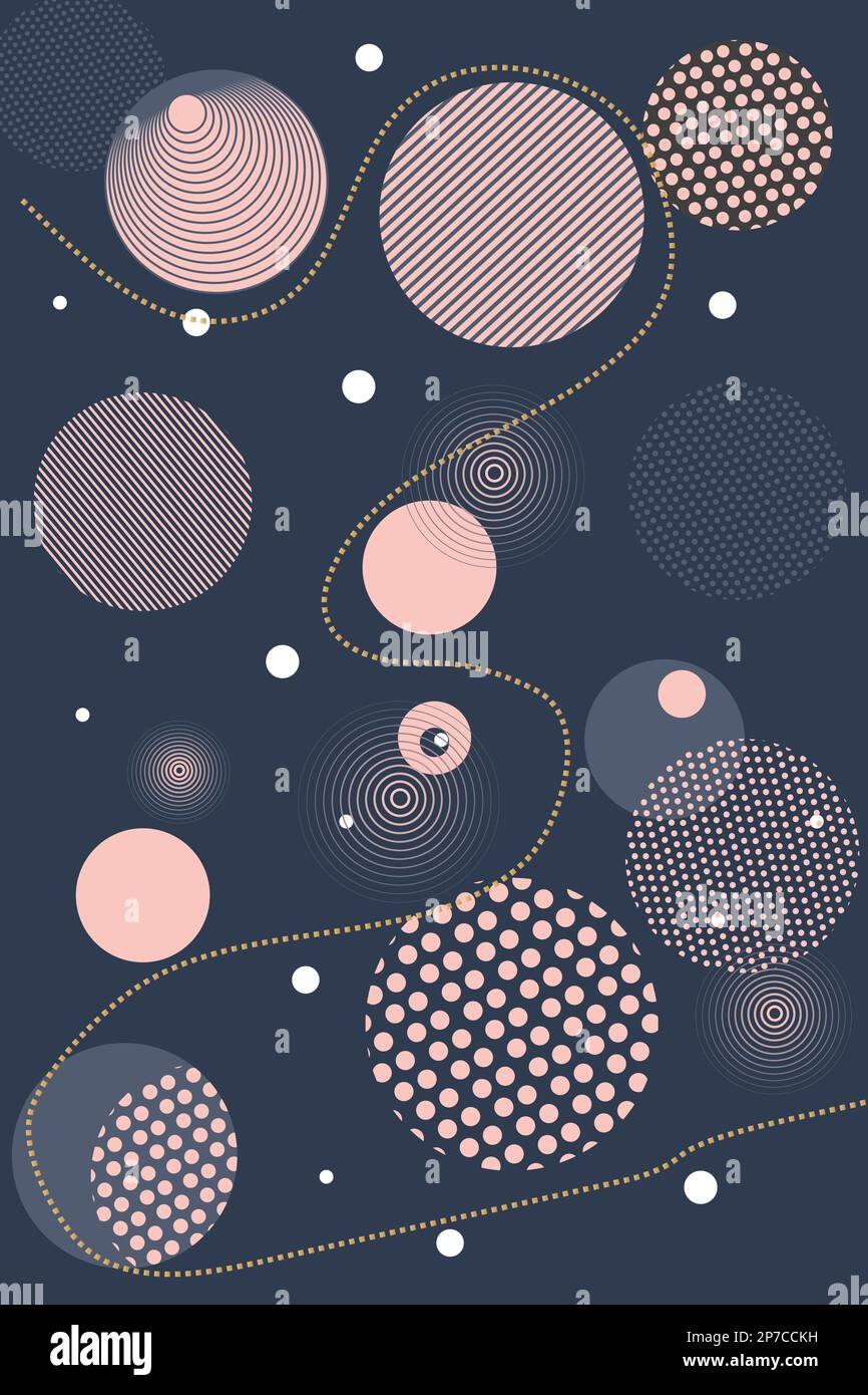 Astratto sfondo geometrico moderno da forme geometriche semplici, cerchi, cerchi. Illustrazione Vettoriale