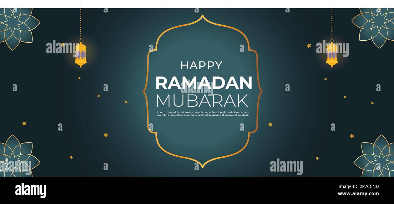 Modello orizzontale di banner Ramadan Kareem Illustrazione di sfondo Illustrazione Vettoriale