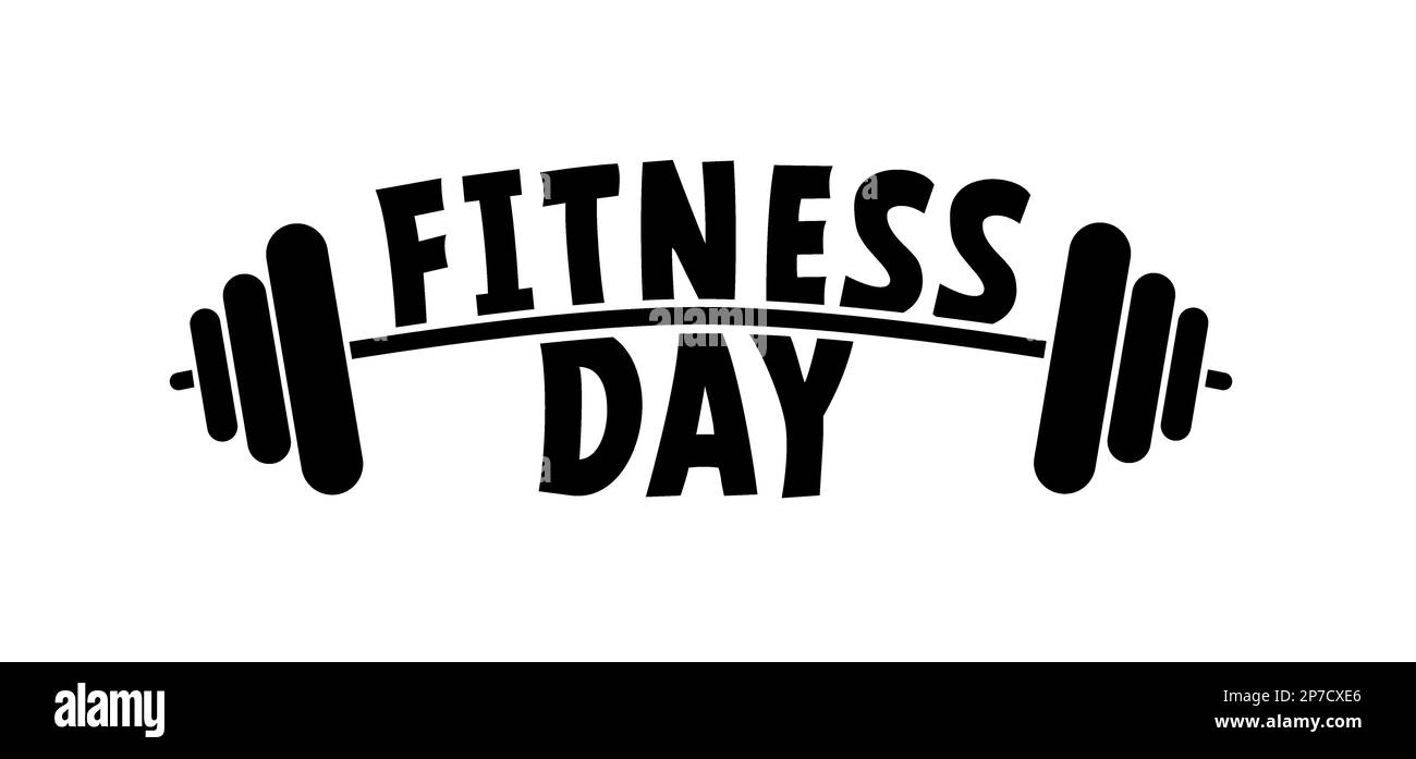 La giornata nazionale del fitness, è stata creata per motivare le persone da tutto il mondo a mantenersi in forma. Simbolo o logo del peso o della forza della campana del cartone animato. Per ha Foto Stock