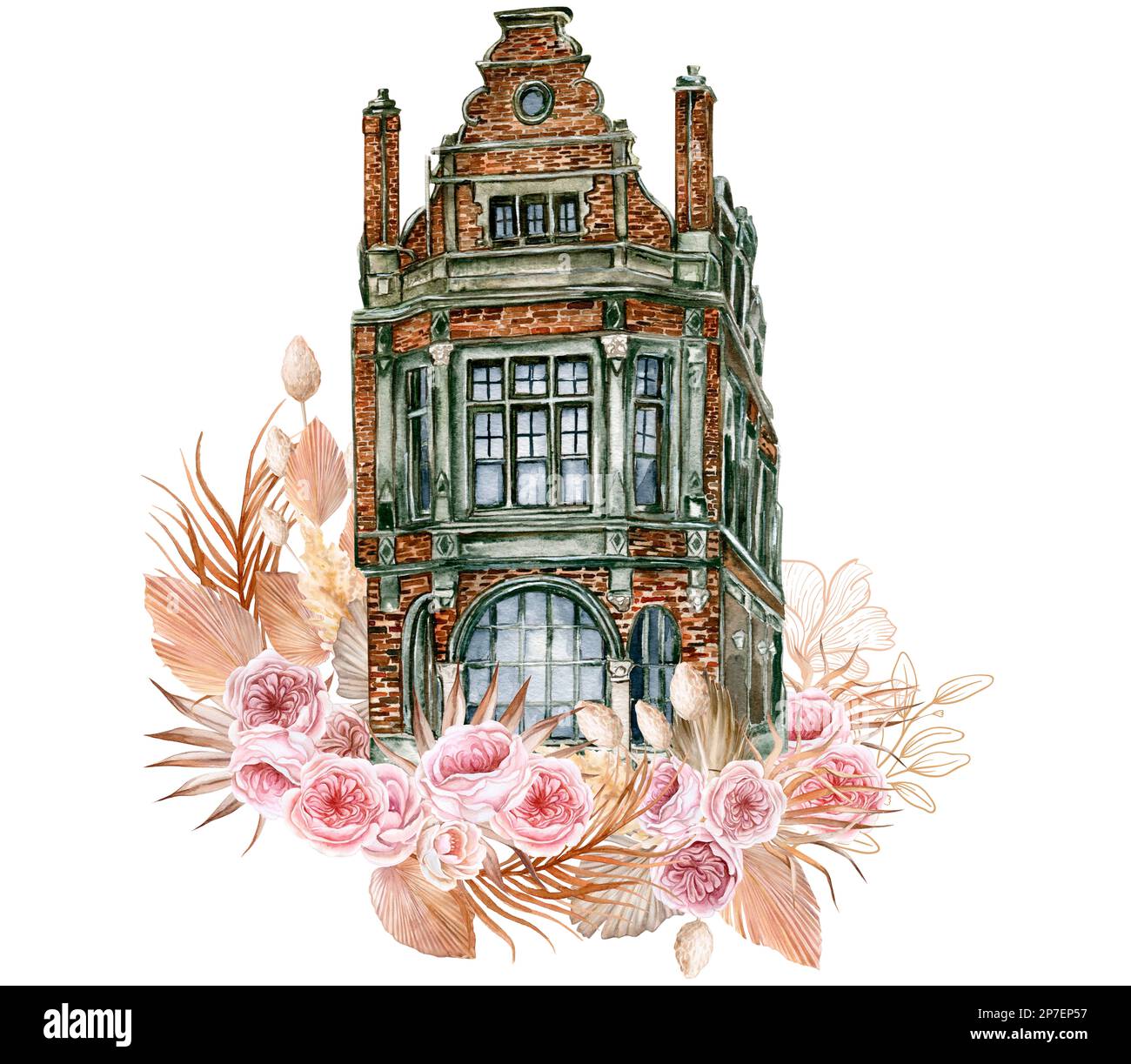 Acquerello composizione di una vecchia fattoria in legno e fiore rosa . Illustrazione disegnata a mano con acquerello su sfondo bianco. Foto Stock Acquerello composizione di una vecchia fattoria in legno e fiore rosa . Illustrazione disegnata a mano con acquerello su sfondo bianco. Foto Stock