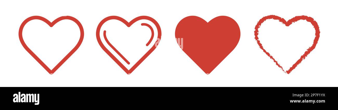 Simboli del cuore diversi Set di icone raffiguranti il vettore a forma di cuore Illustrazione Vettoriale