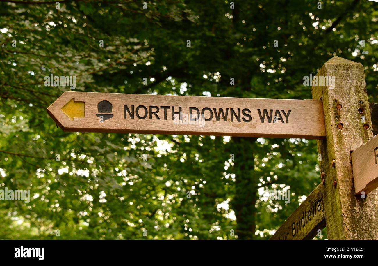 North Downs Way Sign, Surrey, Regno Unito Foto Stock