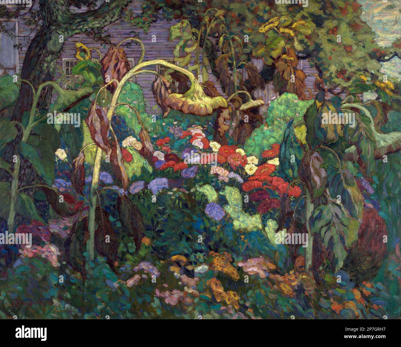 J. E. H. MACDONALD. Dipinto dal titolo "The Tangled Garden" dell'artista inglese-canadese James Edward Hervey MacDonald (1873-1932), olio su tavola da cavalcare, 1916 Foto Stock