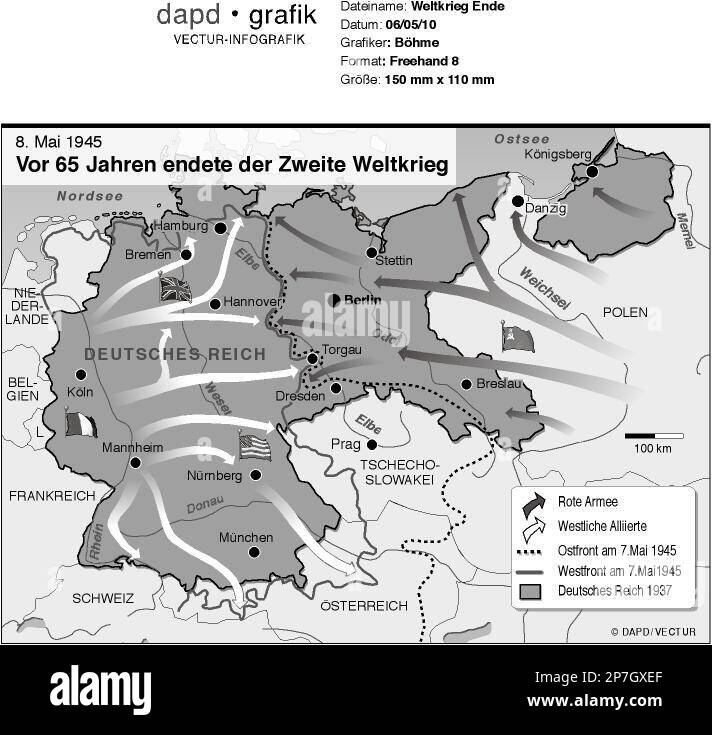 Anfang Und Ende Des 2 Weltkrieges GRA6 GRAFIK WELTKRIEG ENDE - Karte mit der Entwicklung der Frontlinien