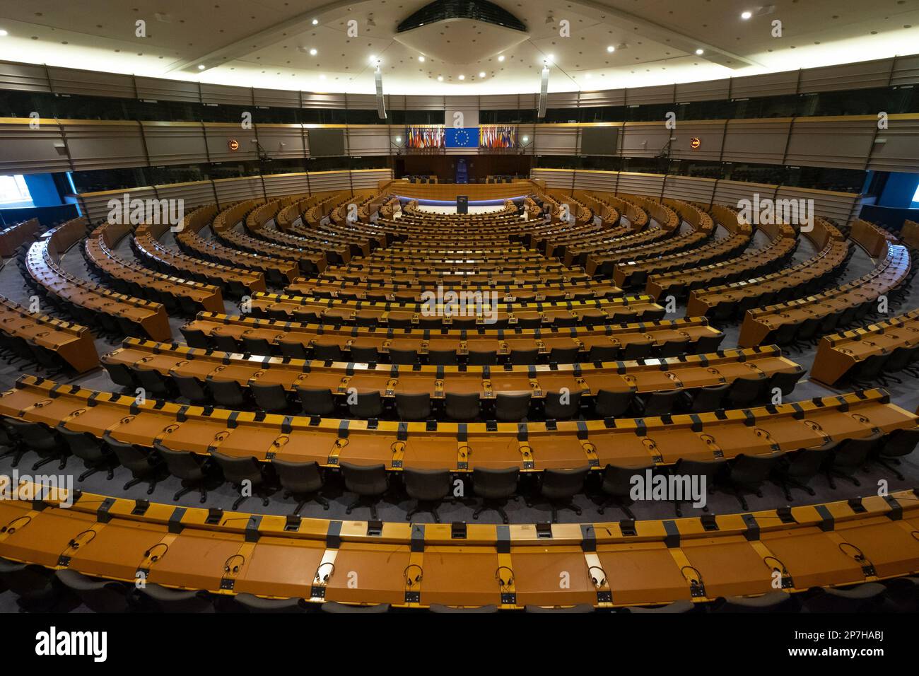 Sala riunioni del Parlamento europeo. Istituzioni dell'Unione europea a Bruxelles. Belgio Foto Stock