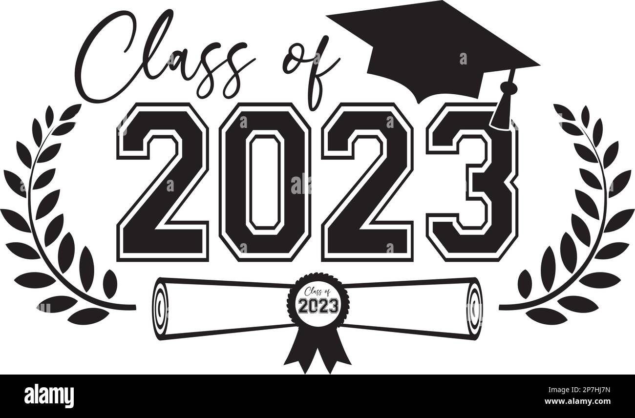 Classe di 2023 Emblem con diploma e tappo progettato con grano scolastico per la prosperità Illustrazione Vettoriale
