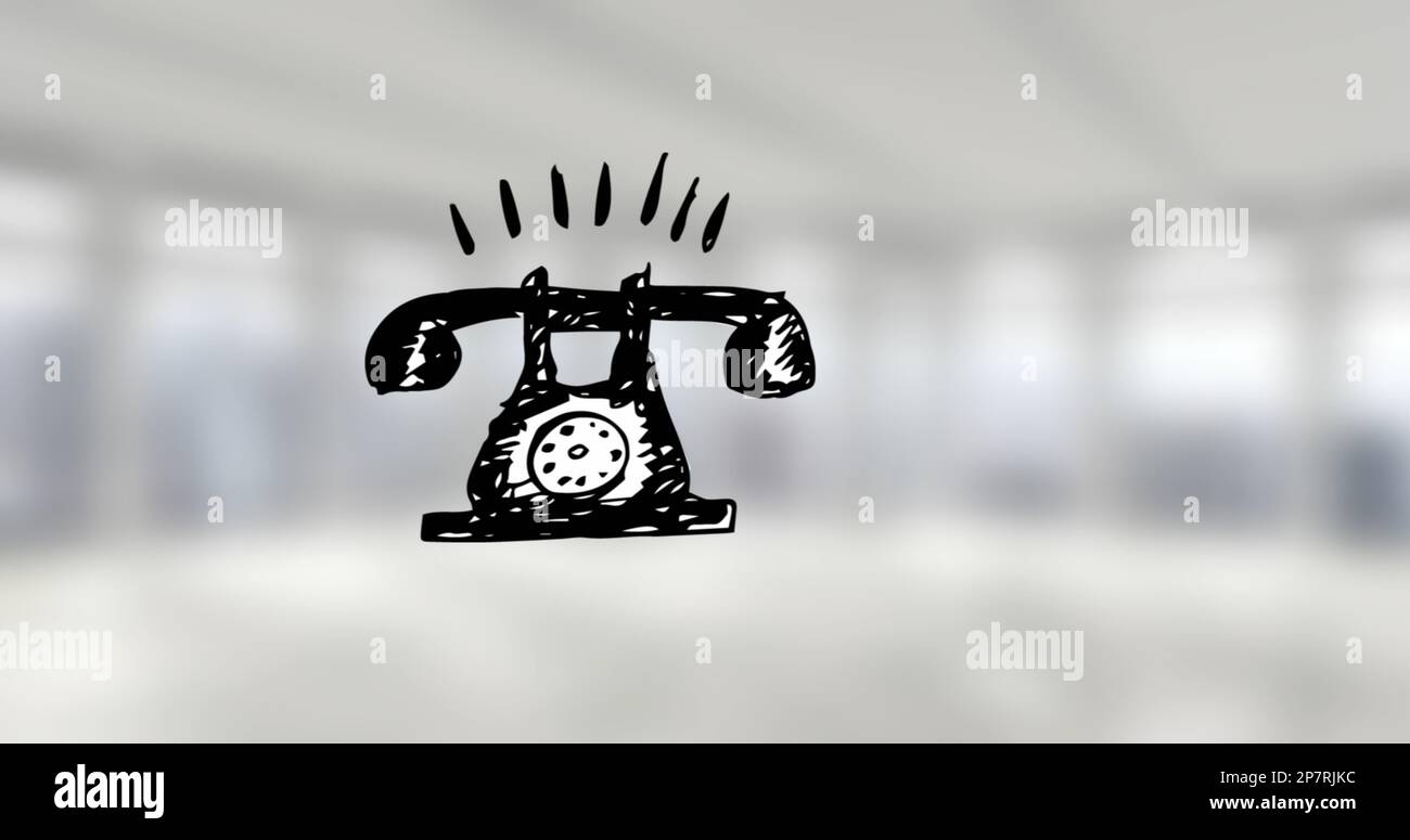 Immagine del telefono retro che squilla sullo spazio dell'ufficio fuori fuoco. Concetto di lavoro e di business immagine generata digitalmente. Foto Stock