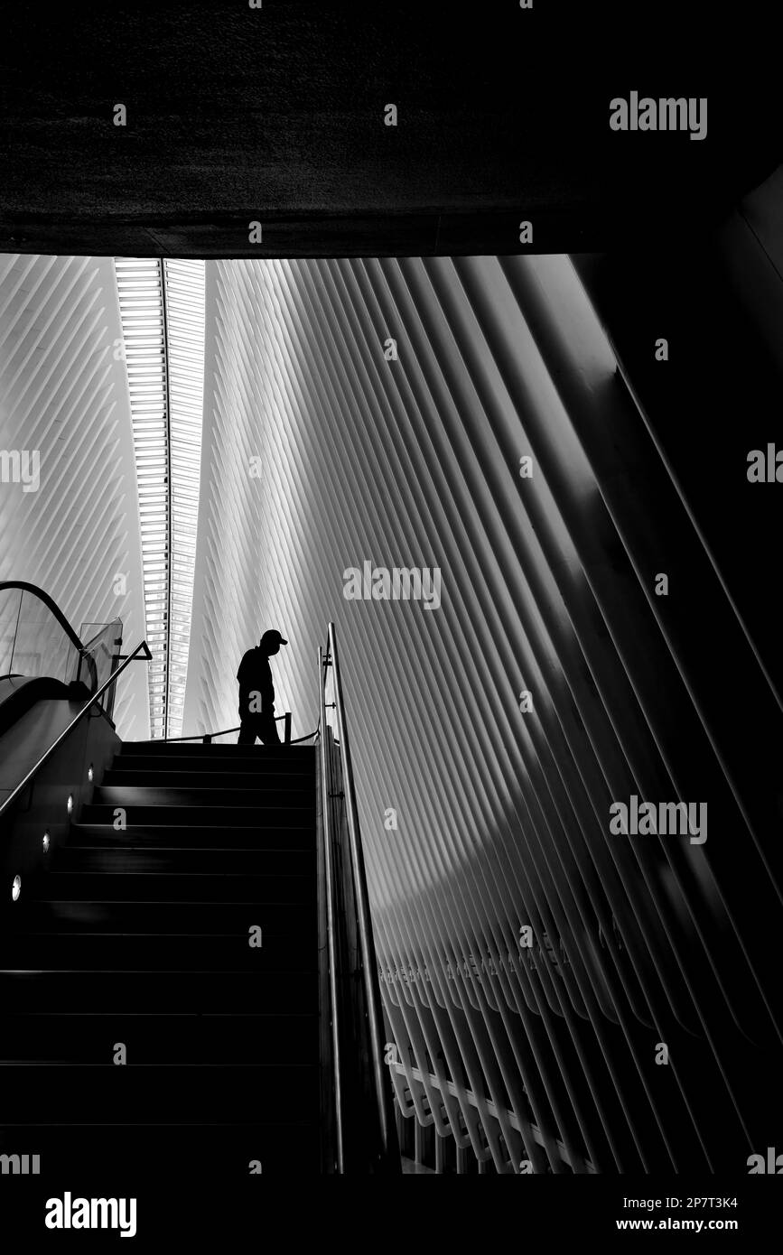 Persona sola in piedi a Oculus, New York City Foto Stock
