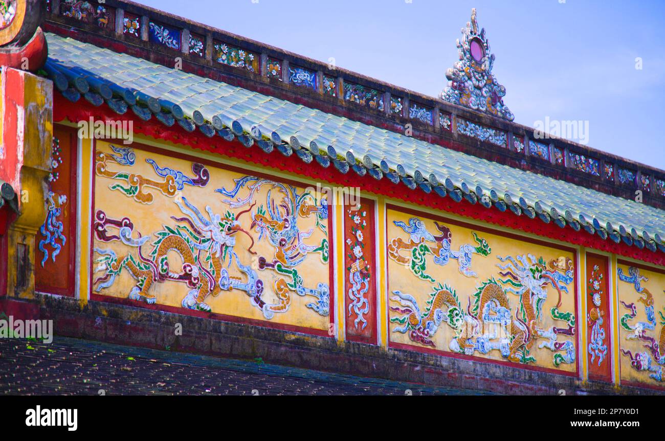Vietnam, Hue, Cittadella, Città Imperiale, murale, Foto Stock