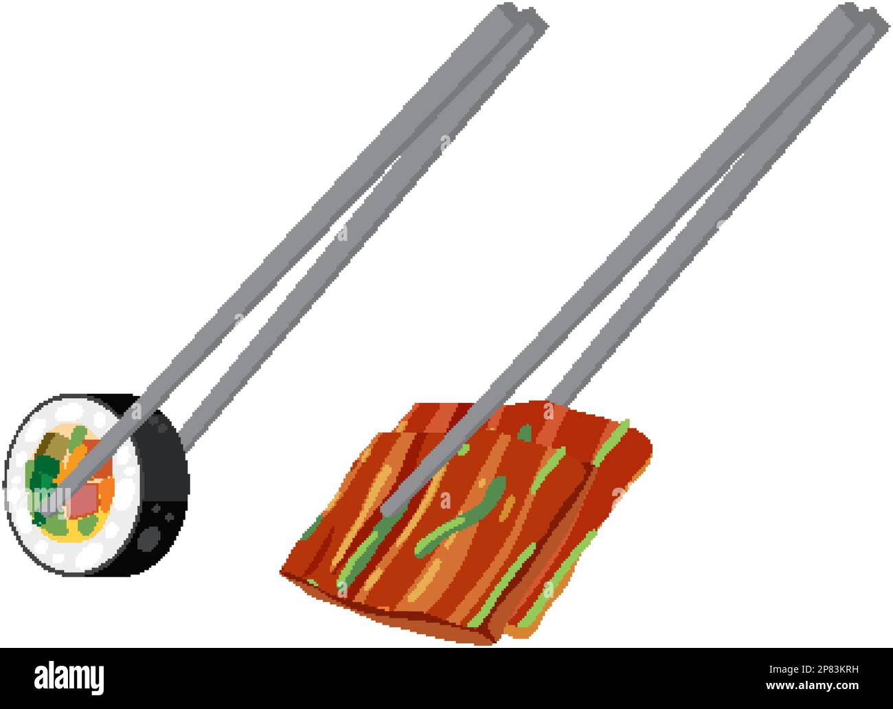 Kimchi e Gimbap abbinamento con illustrazione Chopsticks Illustrazione Vettoriale