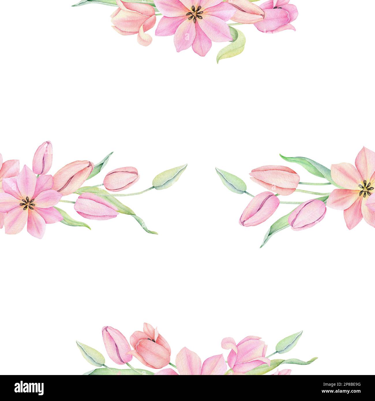 Tulipani acquerello modello senza cuciture. Giornata internazionale delle donne. Per design, cartoncino, stampa o sfondo Foto Stock