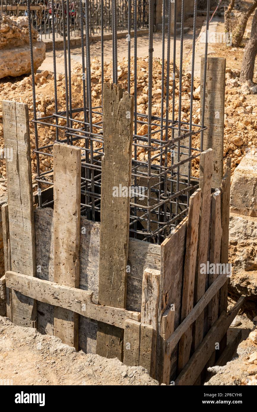 costruzione di fondamenta in cemento Foto Stock