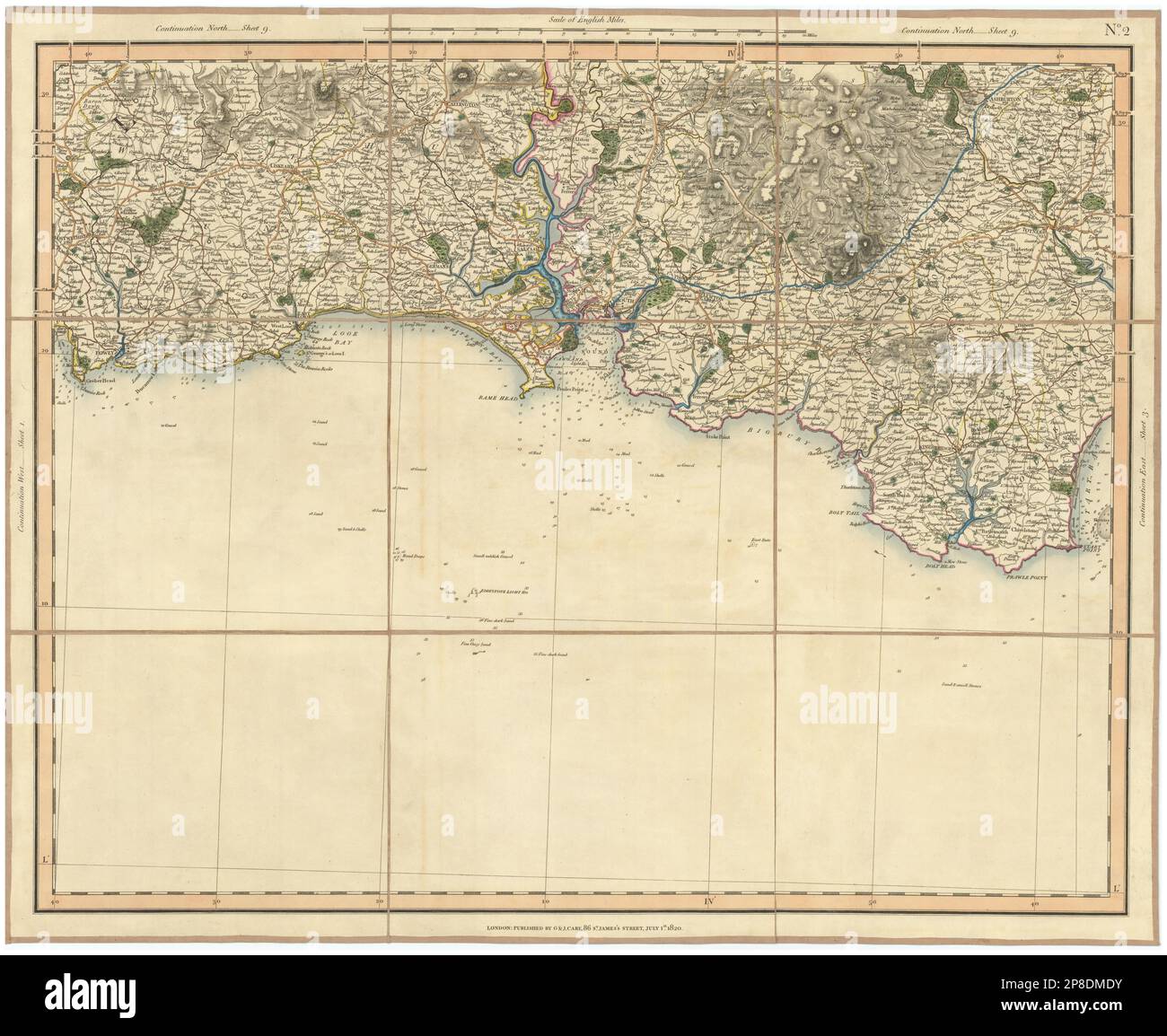 SOUTH DEVON E CORNWALL COAST. Dartmoor South Hams Tamar Fowey. Mappa CARY 1832 Foto Stock