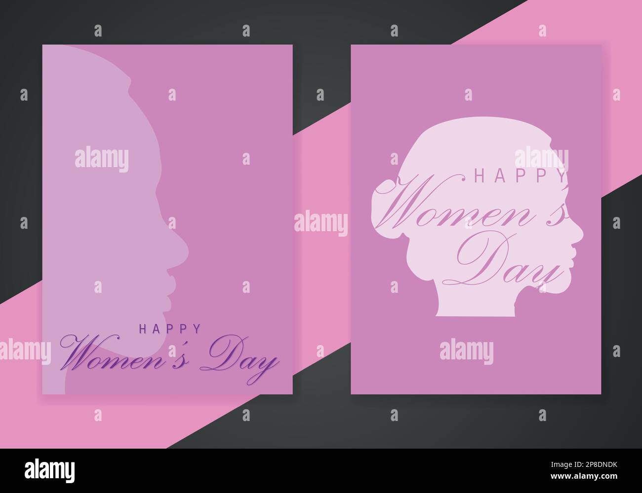 Poster per il giorno della donna con silhouette e volti delle donne, illustrazione. Donne per femminismo, indipendenza, sisterhood, empowerment, attivismo per diritto femminile Illustrazione Vettoriale