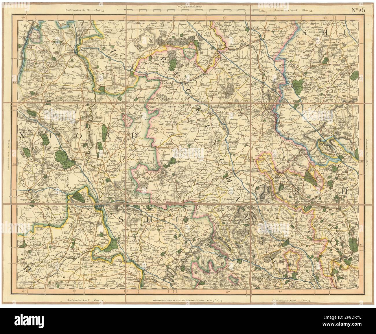 CHILTERN COLLINE E ALTA VALLE DEL TAMIGI. Buckinghamshire, mappa di Oxfordshire CARY 1832 Foto Stock