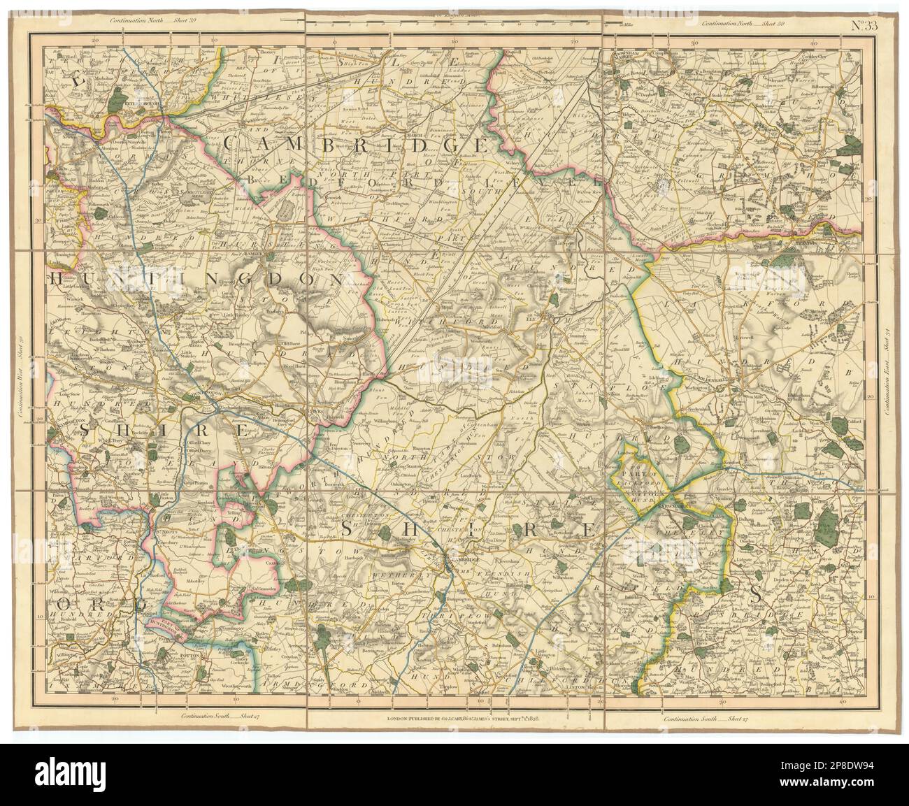 FENS MERIDIONALE. Cambridgeshire Huntingdonshire W Suffolk SW Norfolk CARY 1832 mappa Foto Stock