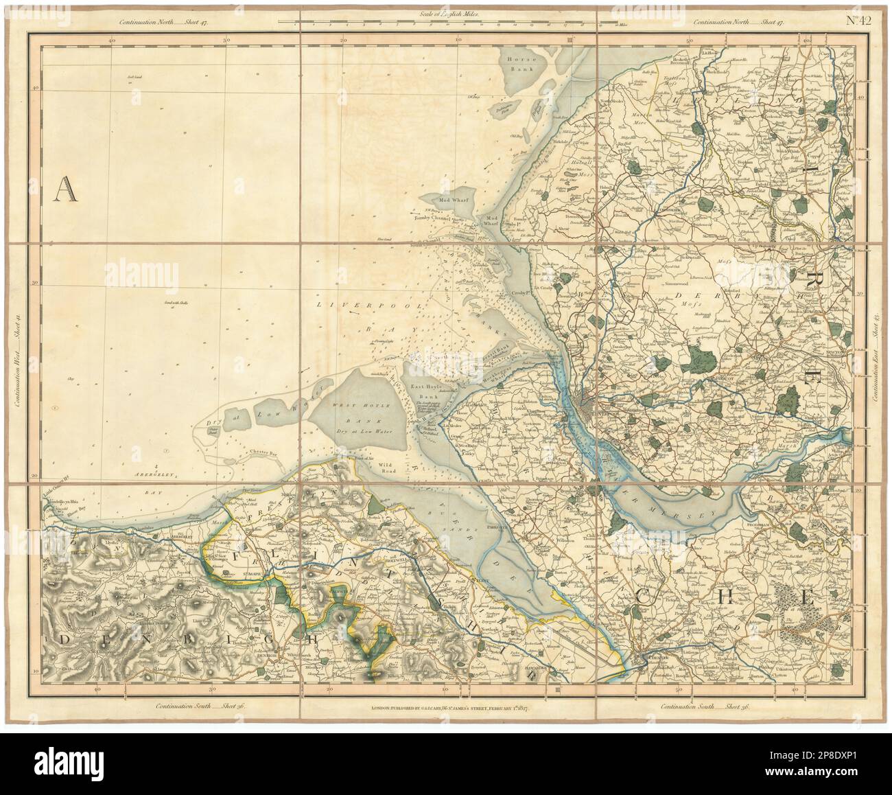 LIVERPOOL BAY. Merseyside, Dee Estuary e Wirral. Lancs Flintshire. Mappa CARY 1832 Foto Stock