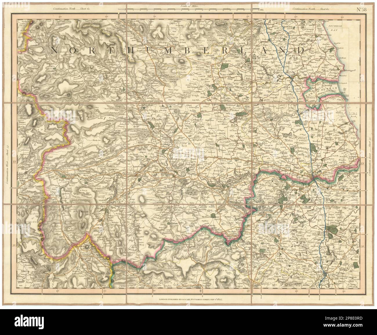 NORTUMBERLAND MERIDIONALE. North County Durham. Newcastle-upon-Tyne. Mappa CARY 1832 Foto Stock
