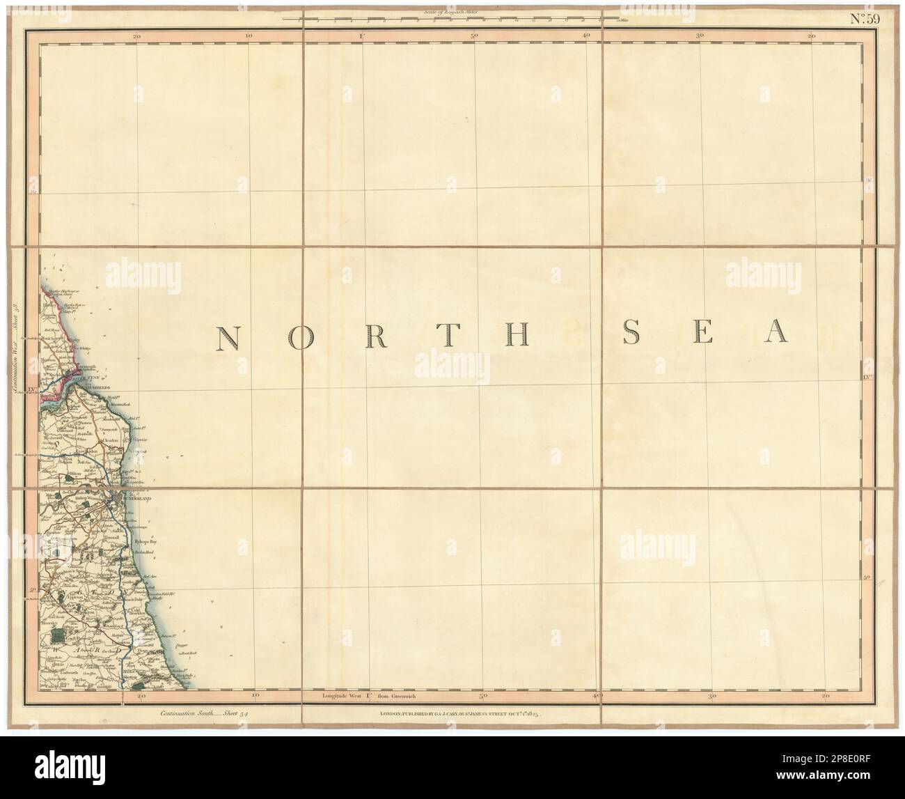 TYNESIDE E WEARSIDE. Tynemouth, Sunderland e Durham Coast. CARY 1832 vecchia mappa Foto Stock