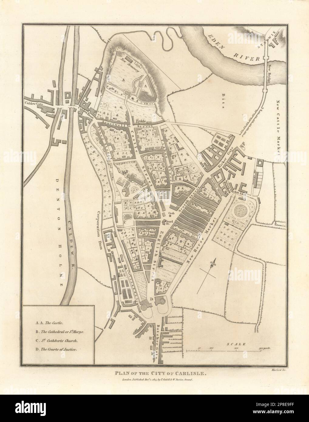 'Piano della città di Carlisle' di Henry Mutlow 1816 vecchia mappa antica Foto Stock 'Piano della città di Carlisle' di Henry Mutlow 1816 vecchia mappa antica Foto Stock