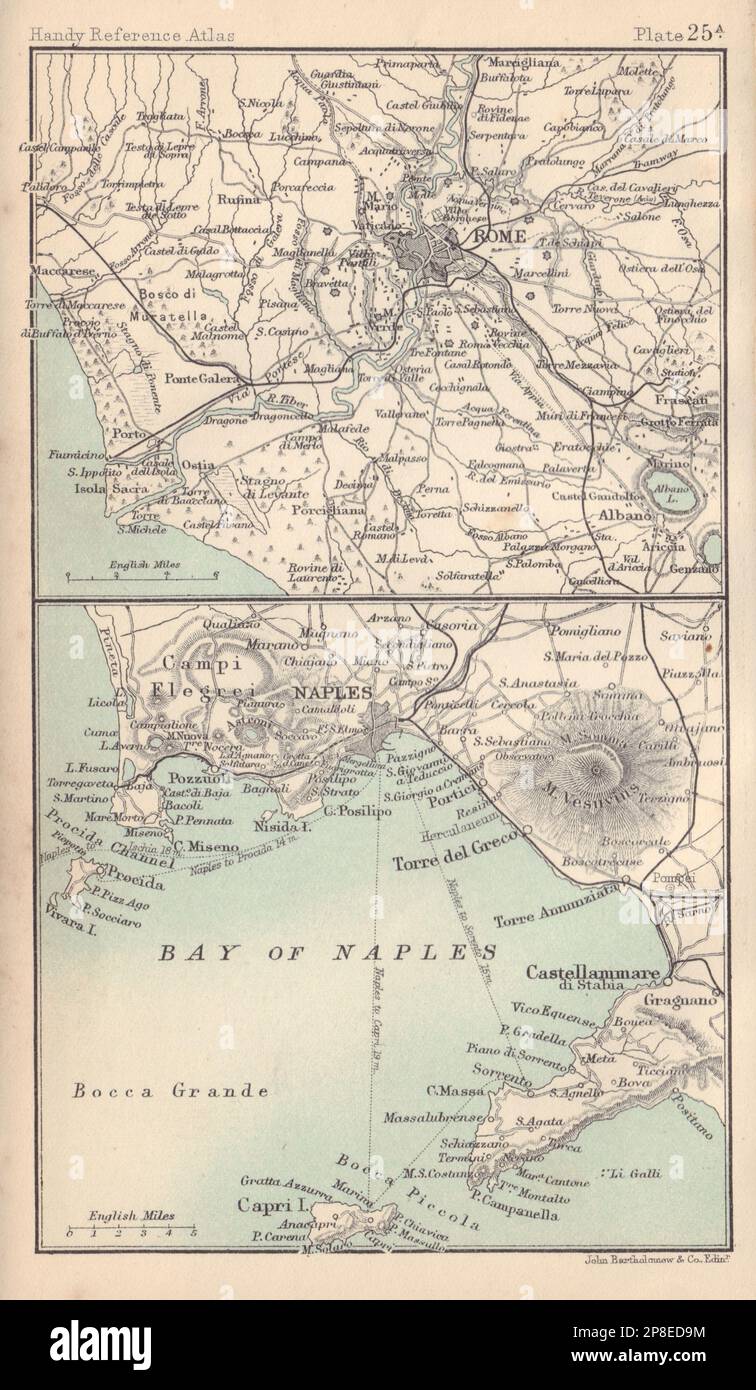 Dintorni di Roma e Napoli. Italia. BARTHOLOMEW 1898 antica mappa piano Foto Stock