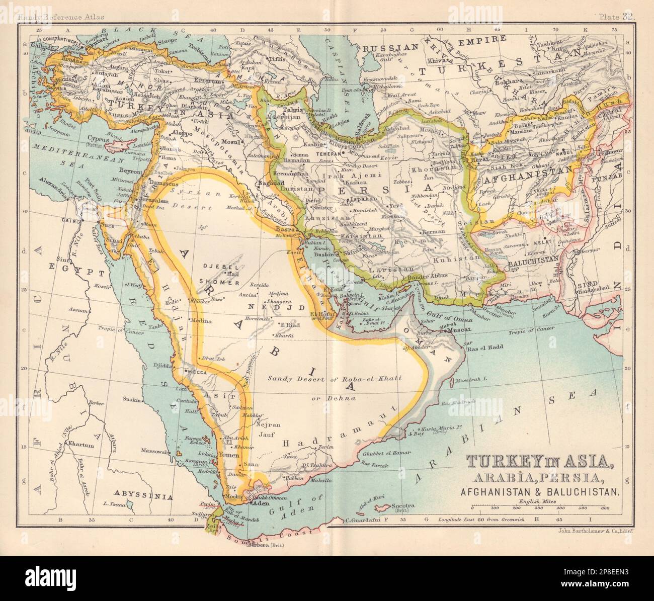 Medio Oriente. Turchia in Asia Arabia Persia Afghanistan Sharjah 1898 vecchia mappa Foto Stock