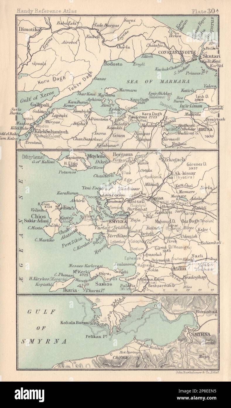 Mare di Marmara; Chios Samos Ikaria Aidin; Golfo di Smyrna. Turchia 1898 vecchia mappa Foto Stock