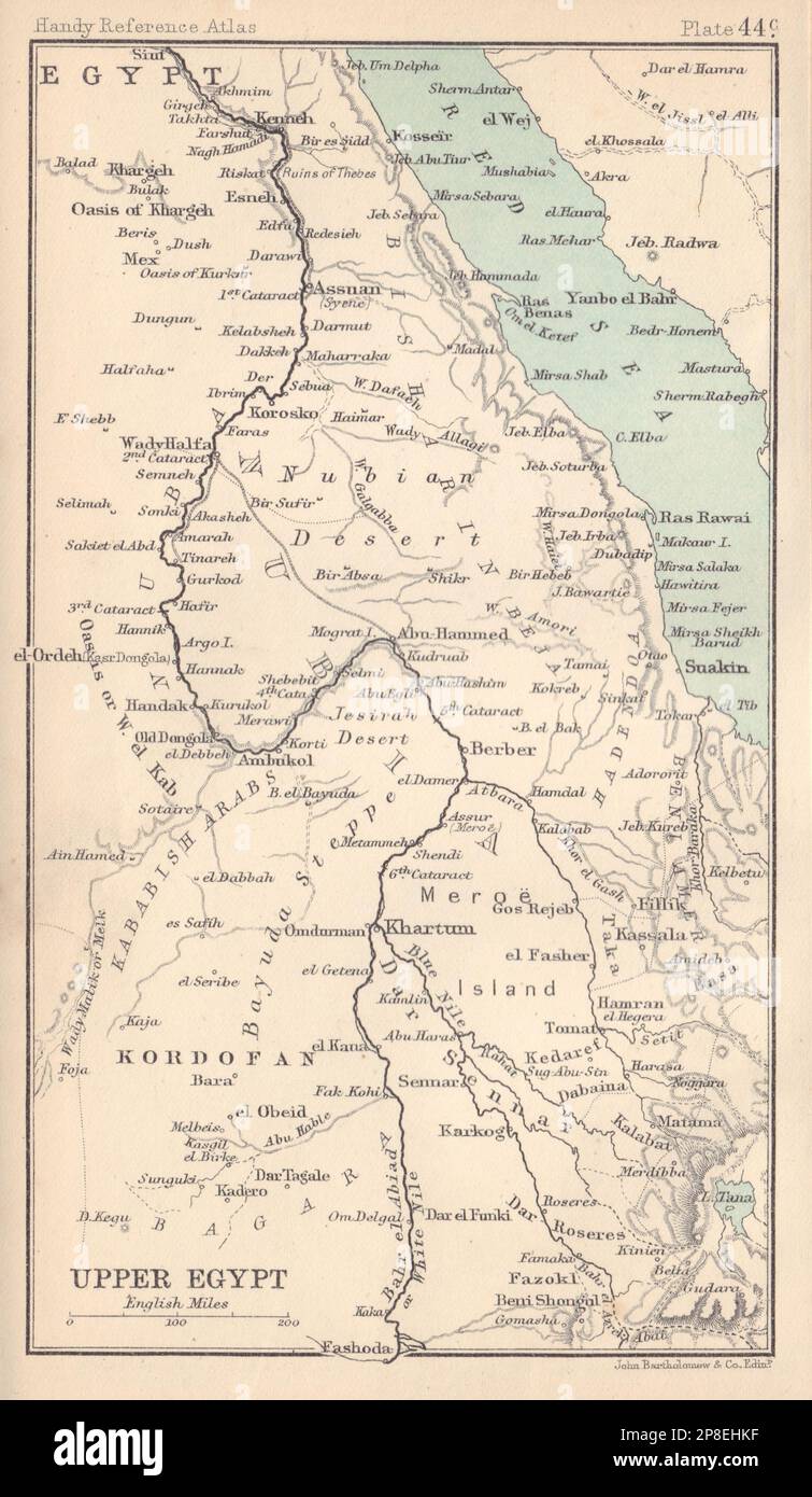 Alto Egitto. Valle del Nilo. Sudan. Mar Rosso. BARTOLOMEO 1898 antica mappa Foto Stock